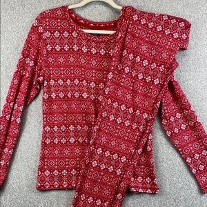 Laura Ashley pajama set womens L super soft hearts and bows fair isle print cozy